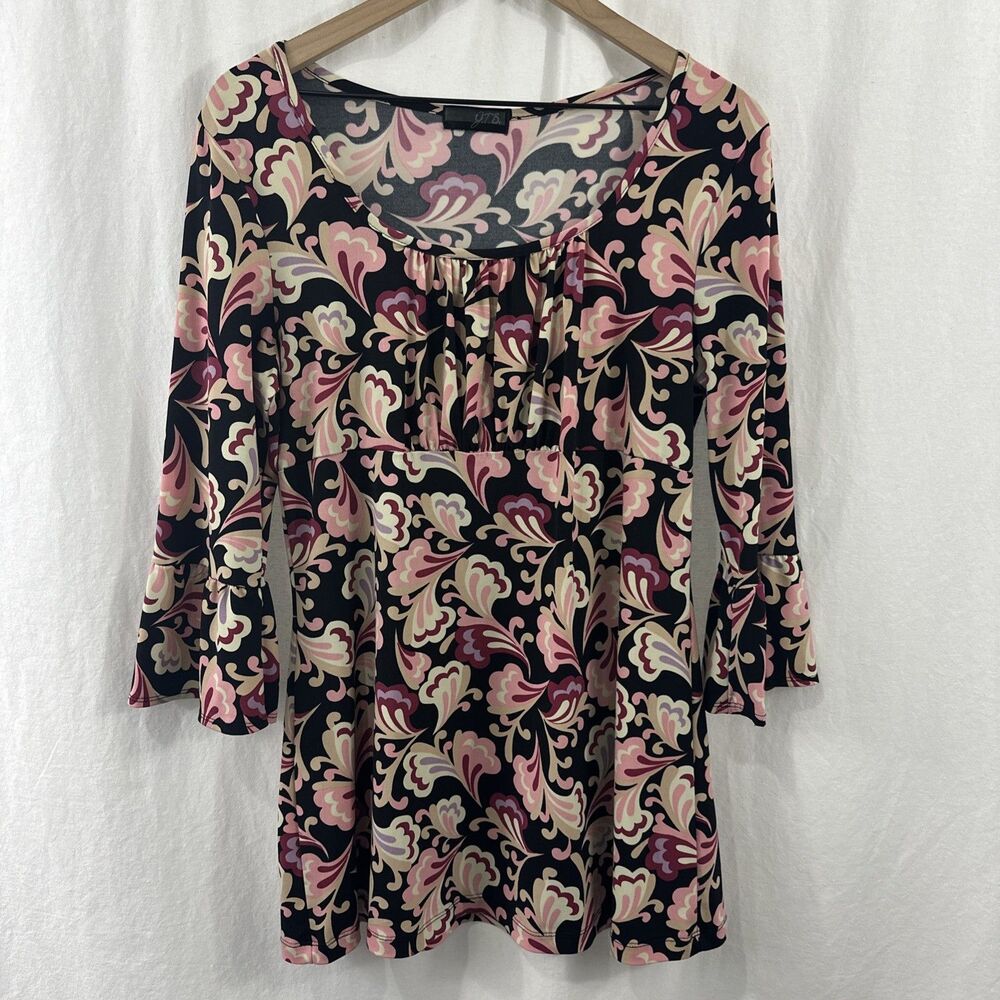 JTB Vintage Babydoll Milkmaid Bell Sleeve Pink Floral Top Womens M? Romantic - Picture 1 of 6